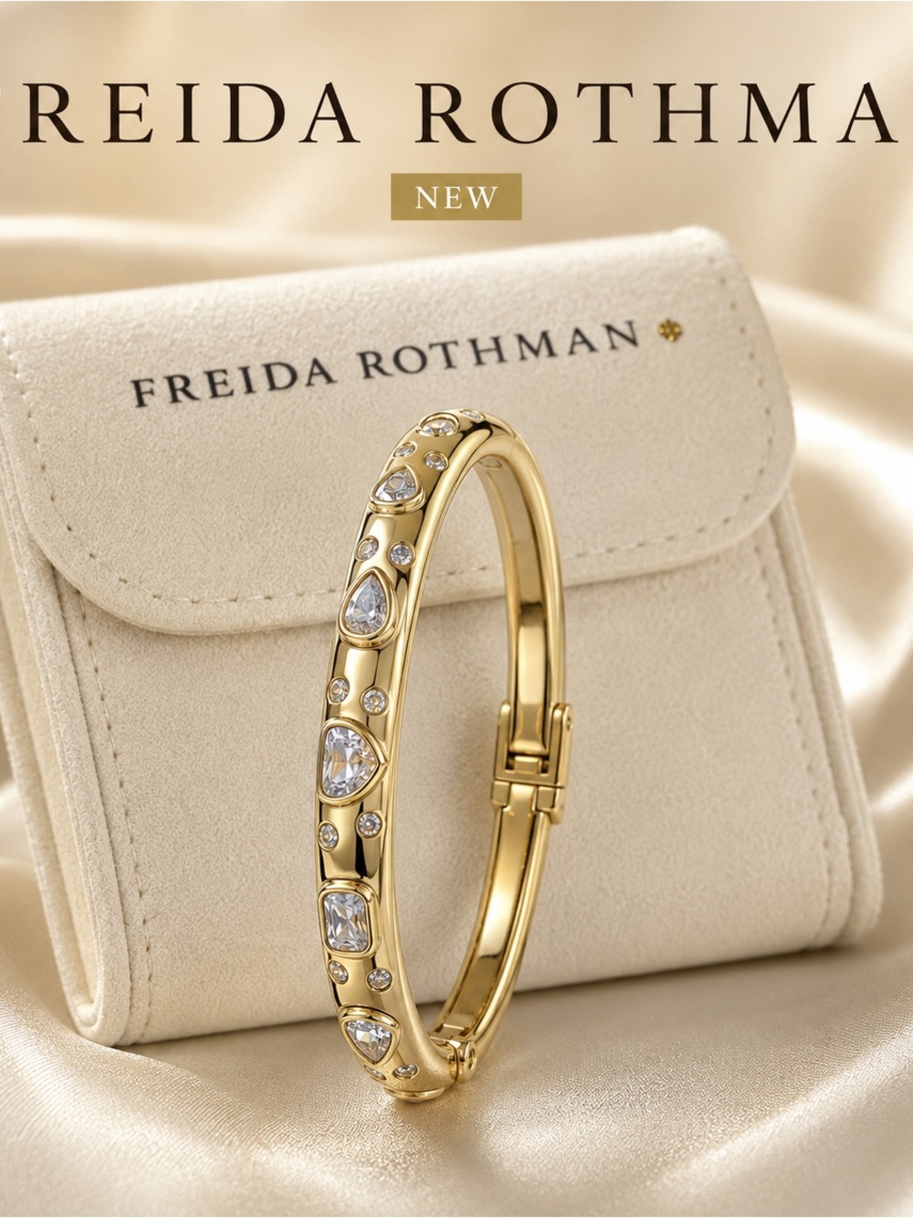 Freda Rothman Gold Heart & Crystal Accent Bangle Bracelet NEW